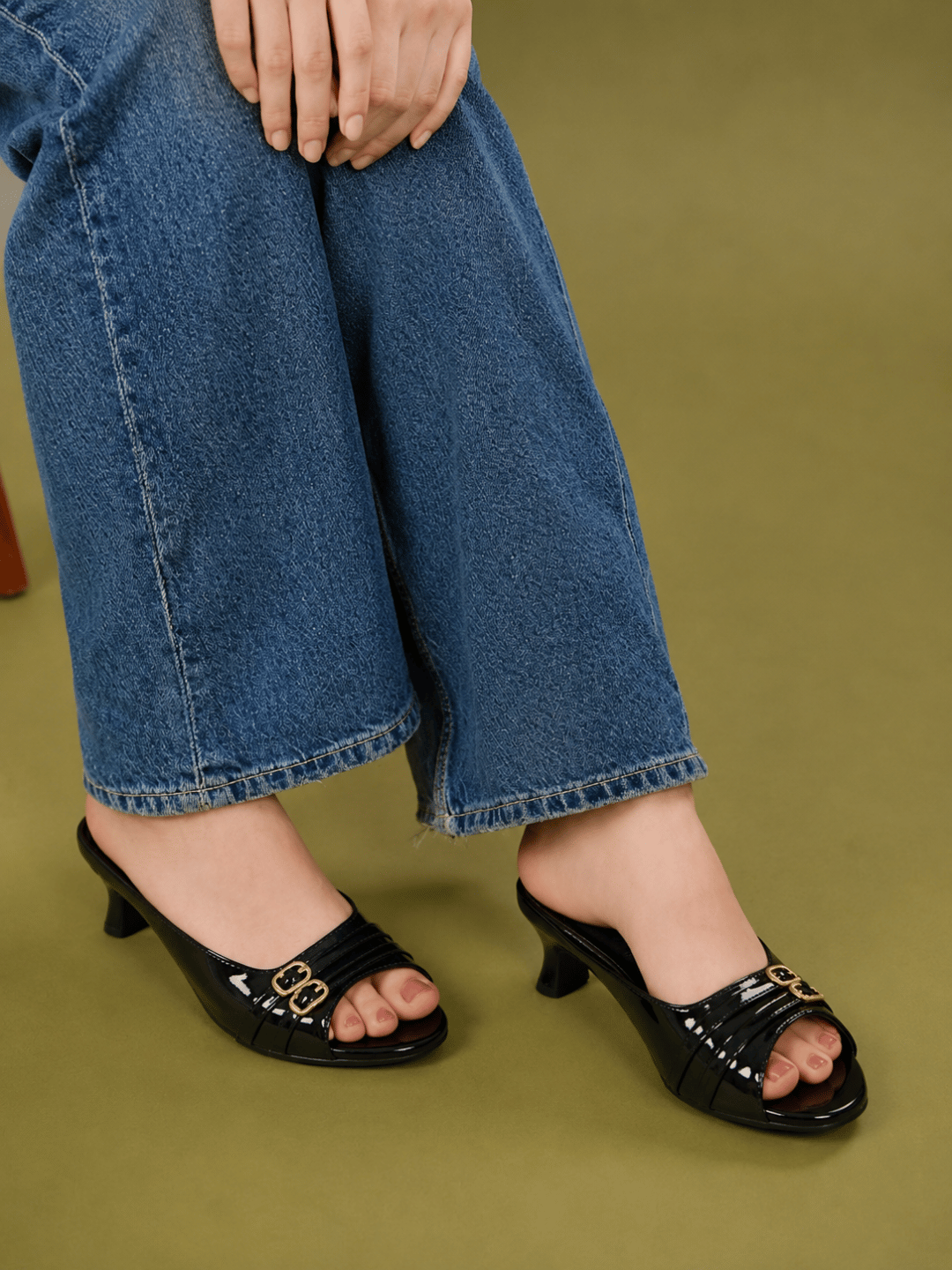 Casual Fashion Open Back Kitten Sandals 1 inch Heels