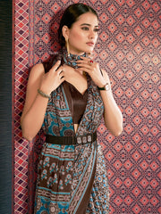 Women's Crepe DigitalPrint DesignerSaree With Blouse Piece