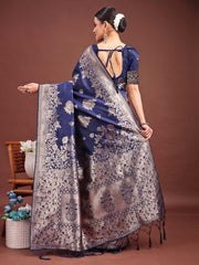 Emerald Banarasi Silk Saree with Zari Floral Work - Elegance Woven in Every Thread