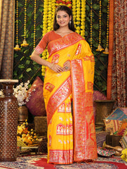 Traditional Red Art Silk Temple Border Festive Wedding Wear Saree
