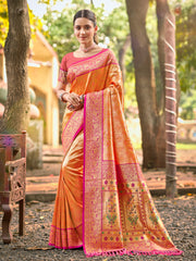 Traditional Kanjivaram Silk Saree in Yellow with Grand Zari Pallu and Matching Blouse
