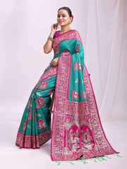 Banarasi Silk Saree with Zari Work - Wedding & Festive Traditional Saree | Temple Border & Royal Motifs | Soft & Shiny Silk Finish