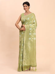 Sky Blue Linen Cotton Saree with Silver Zari Weave & Tassels – Festive & Elegant Office Wear
