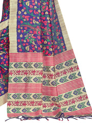 ساري نسائي من الحرير المانيبوري الأزرق مطبوع رقميًا بتصميم أنيق مع قطعة بلوزة