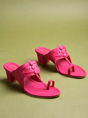 Shoetopia Classic Heeled Pink Kolhapuri For Women & Girls