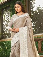 Linen Cotton Saree with Intricate Woven Border & Contrast Pallu | Soft Lightweight Traditional Drape | Tassel Edge | Unstitched Blouse Piece
