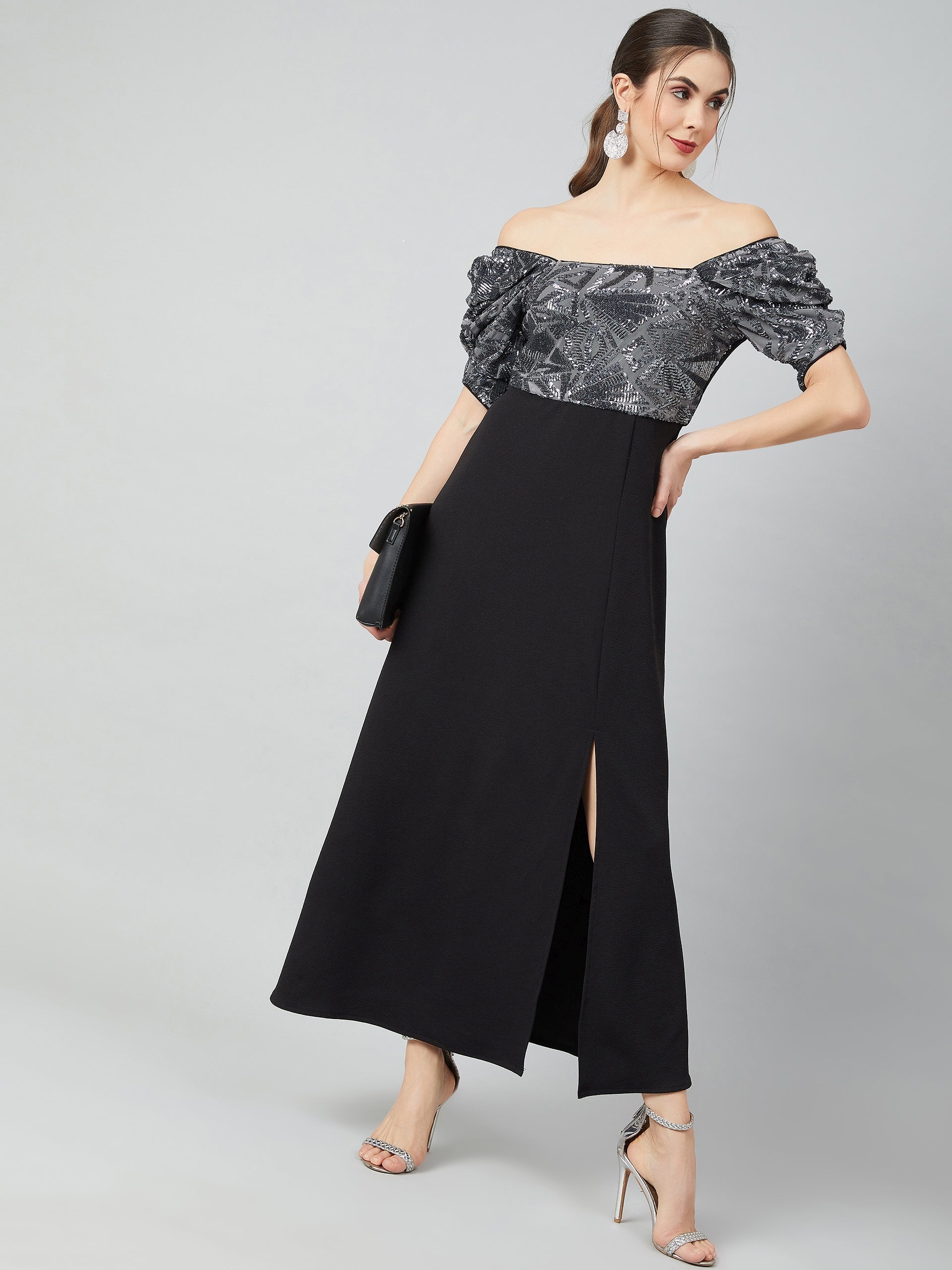 Women Black Solid Maxi Dress