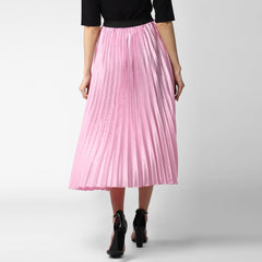 Women's Coral Satin Pleated Skirt