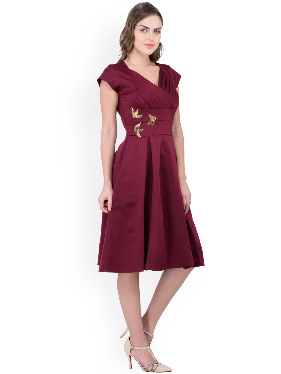 Women Burgundy Fit & Flare Dress