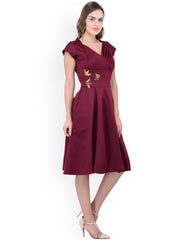 Women Burgundy Fit & Flare Dress