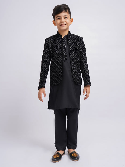 Boys' Black Jodhpuri, Kurta and Pyjama Set