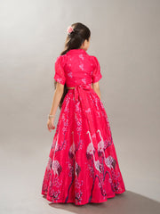Girls Pink Digital Printed Ready to wear Lehenga with Choli
