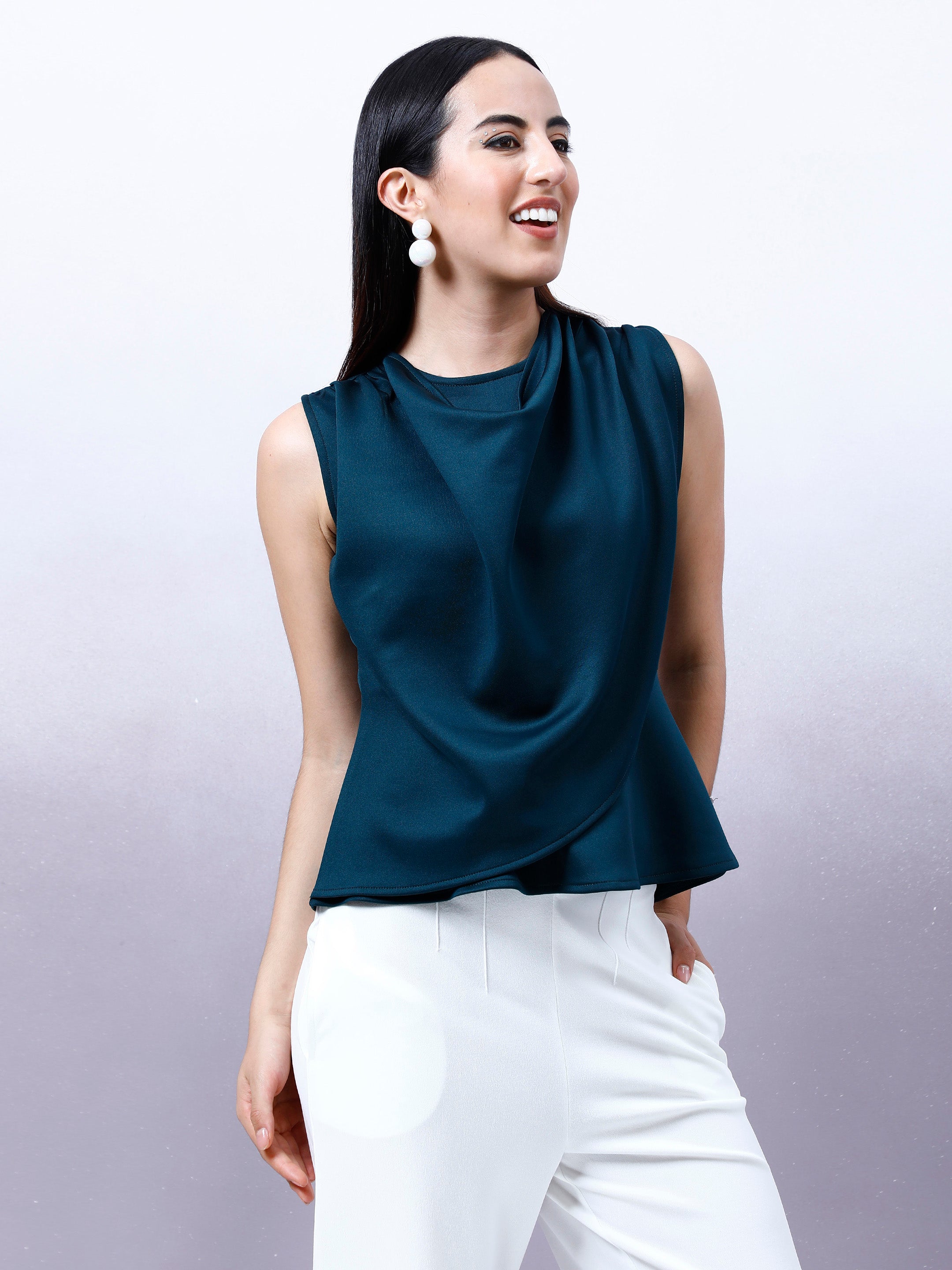Women Cowl Neck Peplum Top
