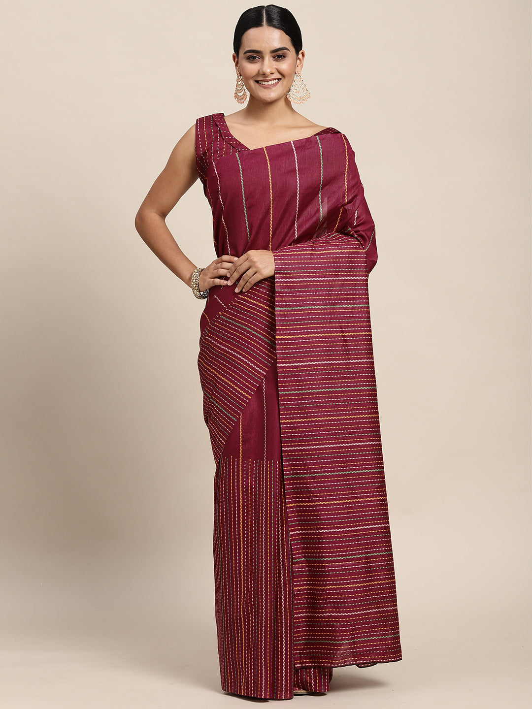 Women's Bhagalpuri Silk Magenta Printed CelebritySaree With Blouse Piece