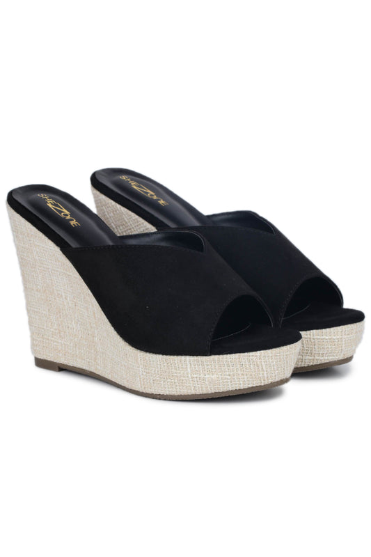 Casual Fashion Mules 5 Inches Wedge Open Back Round Toe Heels