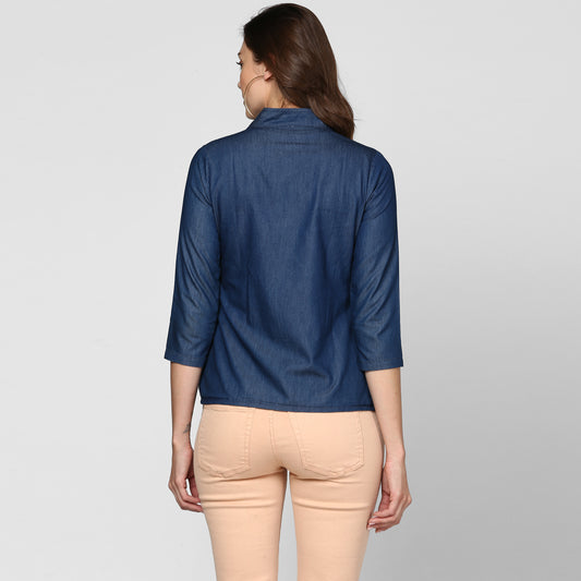 Women's Blue Denim Double Breast Style Top