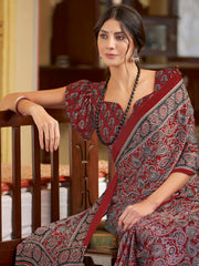 Women's Crepe Printed Designer Saree With Blouse Piece