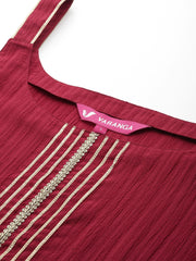 Women Maroon Round Neck, Spaghetti Strap Style Straight Kurta Paired With Tonal Bottom And Dupatta