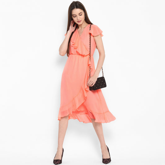 StyleStone Women's Neon Pink Cascade Ruffled Dress