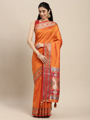 Ethnic Navy Blue Party Wear Saree with Rich Pallu and Contrast Red Zari Border
