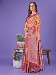 Vibrant Yellow & Blue Lichi Silk Saree with Rich Woven Border and Contrast Blouse – Festive & Wedding Wear