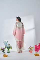 Blush Pink & Off-White Floral  Rayon Co-Ord Set - Effortless Elegance