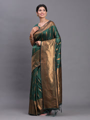 Navy Blue Banarasi Silk Saree with Copper Zari Woven Pallu & Feather Butta – Wedding & Festive Wear