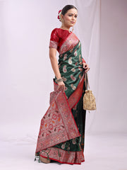 Banarasi Silk Saree with Silver Zari Border & Paisley Design - Festive Wedding Wear | Elegant Traditional Pallu | Soft Silk Finish for Women | Cultural Ethnic Saree