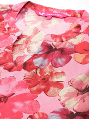 Varanga Women Pink Floral Printed Sleeveless A Line Dress.
