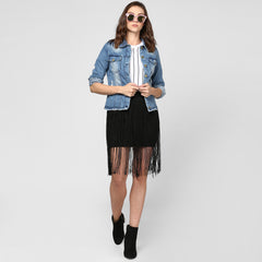 Women's Blue Distressed Denim Jacket