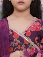 Girls Purple & Pink Ready to wear Lehenga & choli With Dupatta