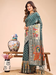 Majestic Linen Cotton Saree with Royal Peacock Pallu - A Celebration of Heritage and Grace