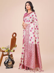 Elegant Linen Cotton Saree with Zari Woven Border and Pallu - Soft Lightweight Saree for Daily, Festive & Office Wear