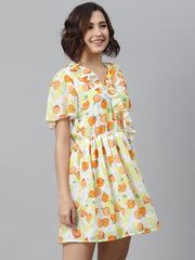 Women's Fruit Print Dress with Ruffle