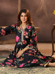 Black Floral Printed Kurta Set