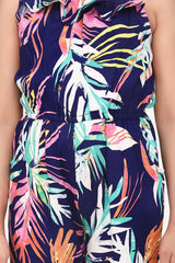 Girls Multi colored Leaf Print Rayon Jumpsuit