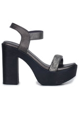 Casual Fashion Sandals 4 Inches Block Ankle Loop Round Toe Heels