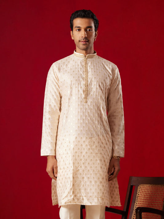 Vastramay - Men's Peach Silk Blend Kurta Only
