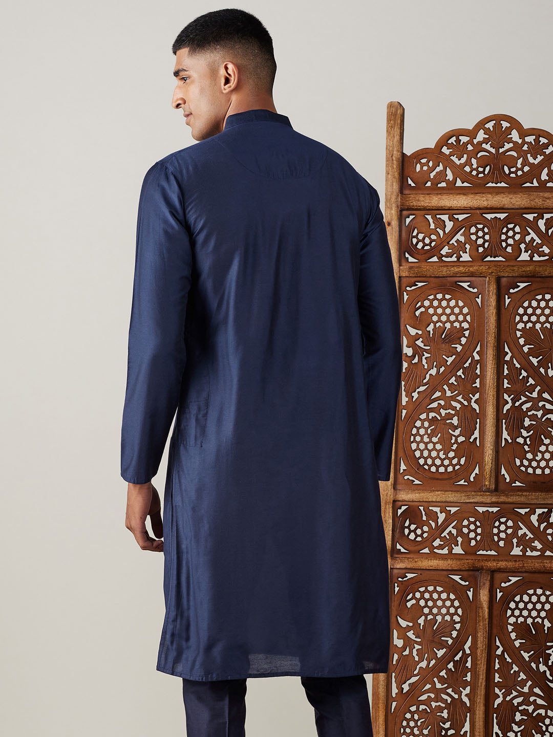 Vastramay - Men's Navy Blue Viscose Kurta Only