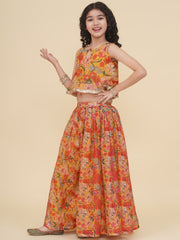 Placement Print Sleeveless Above Knee Length Silk Top With Palazzo - Yellow