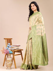 Graceful Cream and Navy Blue Silk Saree – Traditional Elegance with Royal Charm