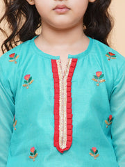 Silk blend Woven Three-Quarter Sleeves Embroidered A Line Kurta And Sharara Set - Sea Green