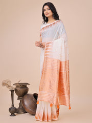 Premium Charcoal Black Linen Cotton Saree with Copper Zari Pallu & Abstract Print – Office & Festive Wear