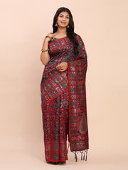 Elegant Jacquard Linen Cotton Saree with Traditional Multicolor Weave & Tassel Pallu - Festive & Casual Wear for Women