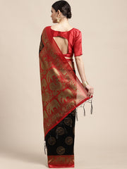 Women's Art Silk Black Printed DesignerSaree With Blouse Piece