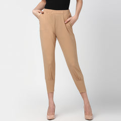 Women's Beige elasticated waistband and hemline stylised Pants