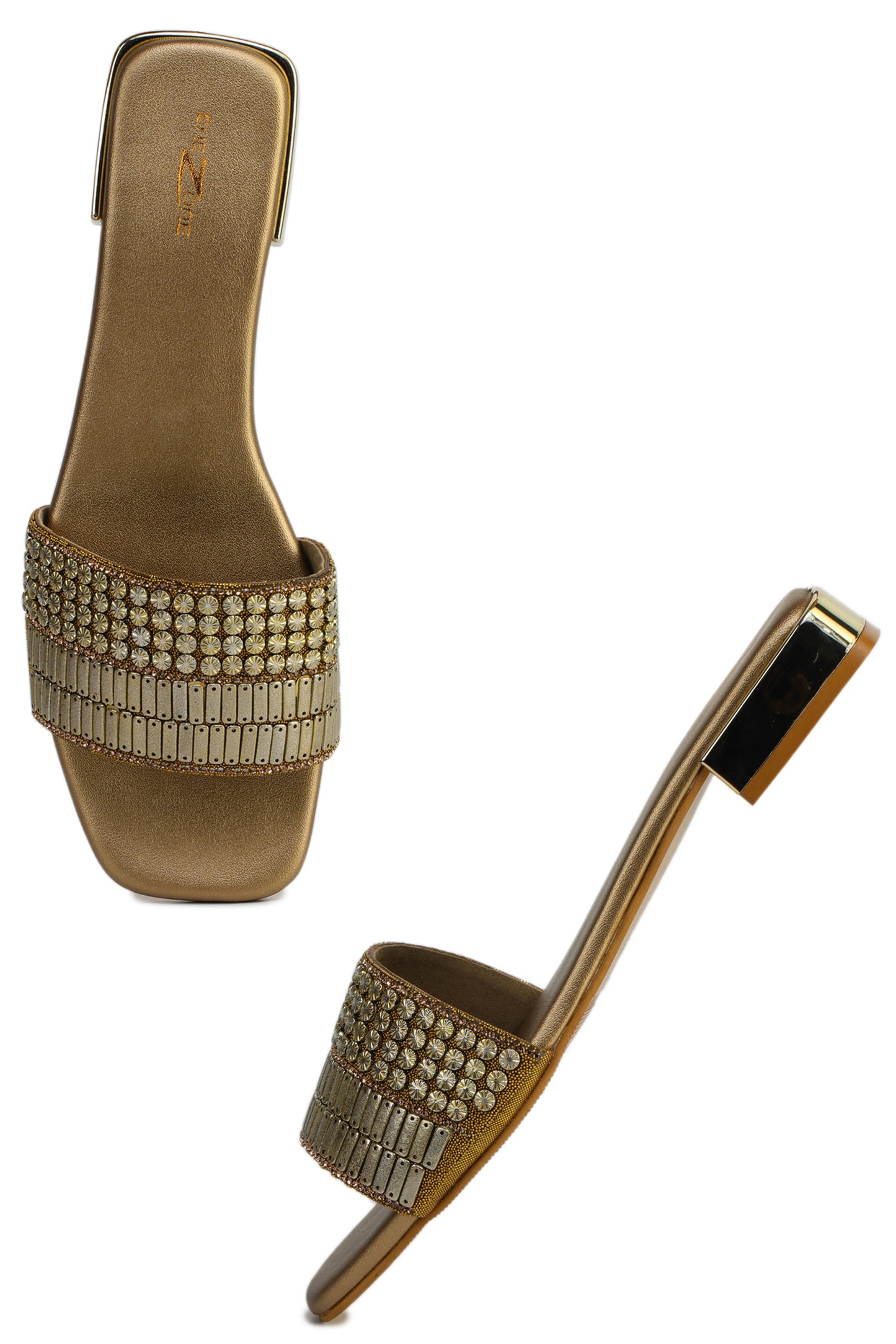 Casual Copper Open Toe Flats Square Toe Slip-On Flats