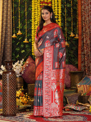 Traditional Red Art Silk Temple Border Festive Wedding Wear Saree