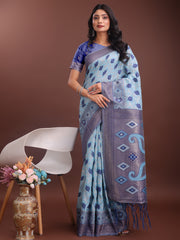 Stylish Green Linen Cotton Saree with Woven Design – Lightweight Elegance for Everyday Grace