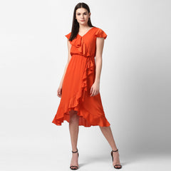 Women's Yellow Front Ruffle Dress